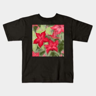 Red flowers and hummingbird print Kids T-Shirt